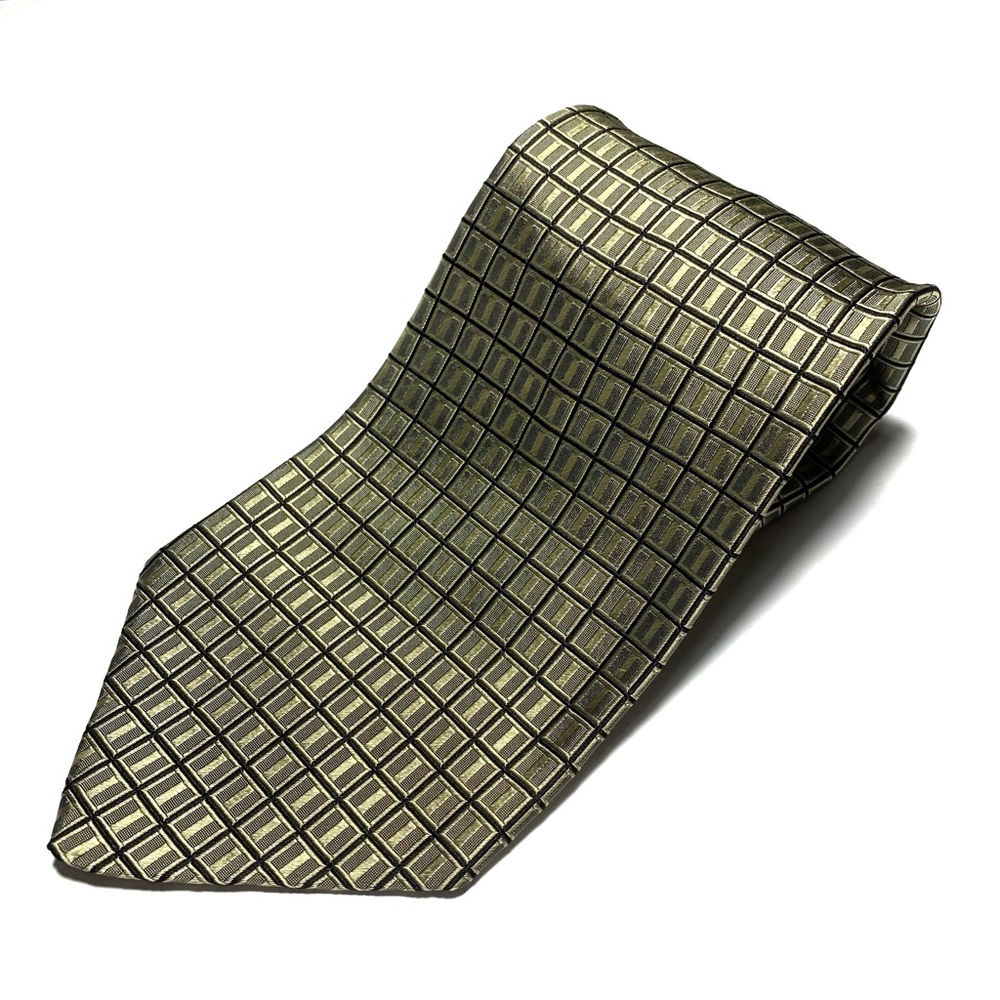 Paul Fredrick 100% Italian Silk Gold & Black Geometric Squares Neck Tie